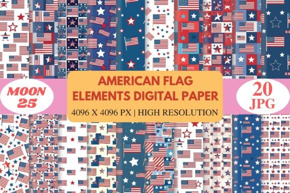 American Flag Elements Digital Paper for Bold Designs