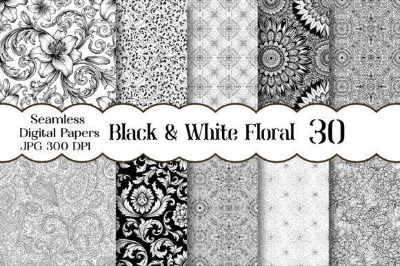Black White Floral Digital Pattern Guide