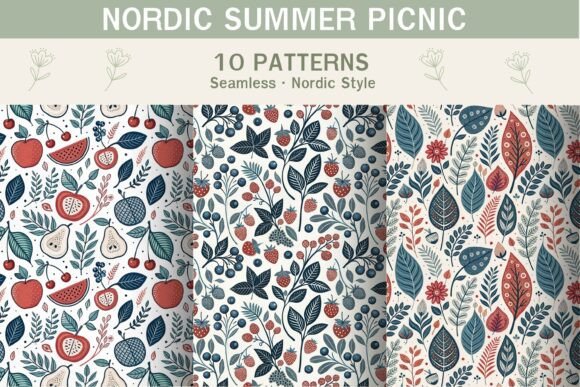 Nordic Summer Picnic Digital Paper for Crafts