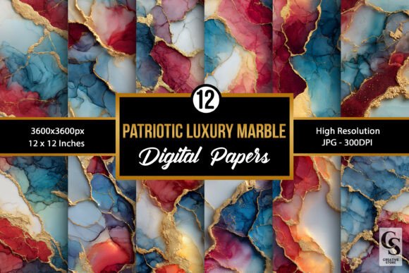 Patriotic Luxury Marble Digital Paper for Bold Designs
