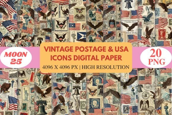Reviving Americana: The Strategic Value of Vintage Postage USA Icons Digital Paper in Modern Design