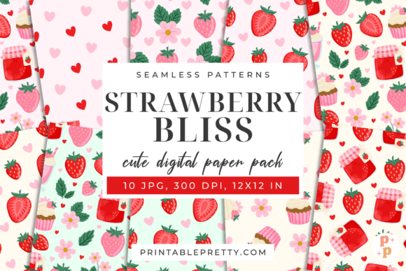Strawberry Digital Paper Pack: Fresh Designs