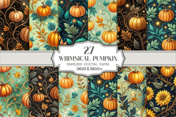 Unleash Autumn Creativity with a High-Resolution Whimsical Pumpkin Seamless Pattern Bundle