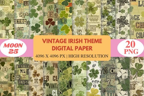 Vintage Irish Theme Digital Paper for Crafts